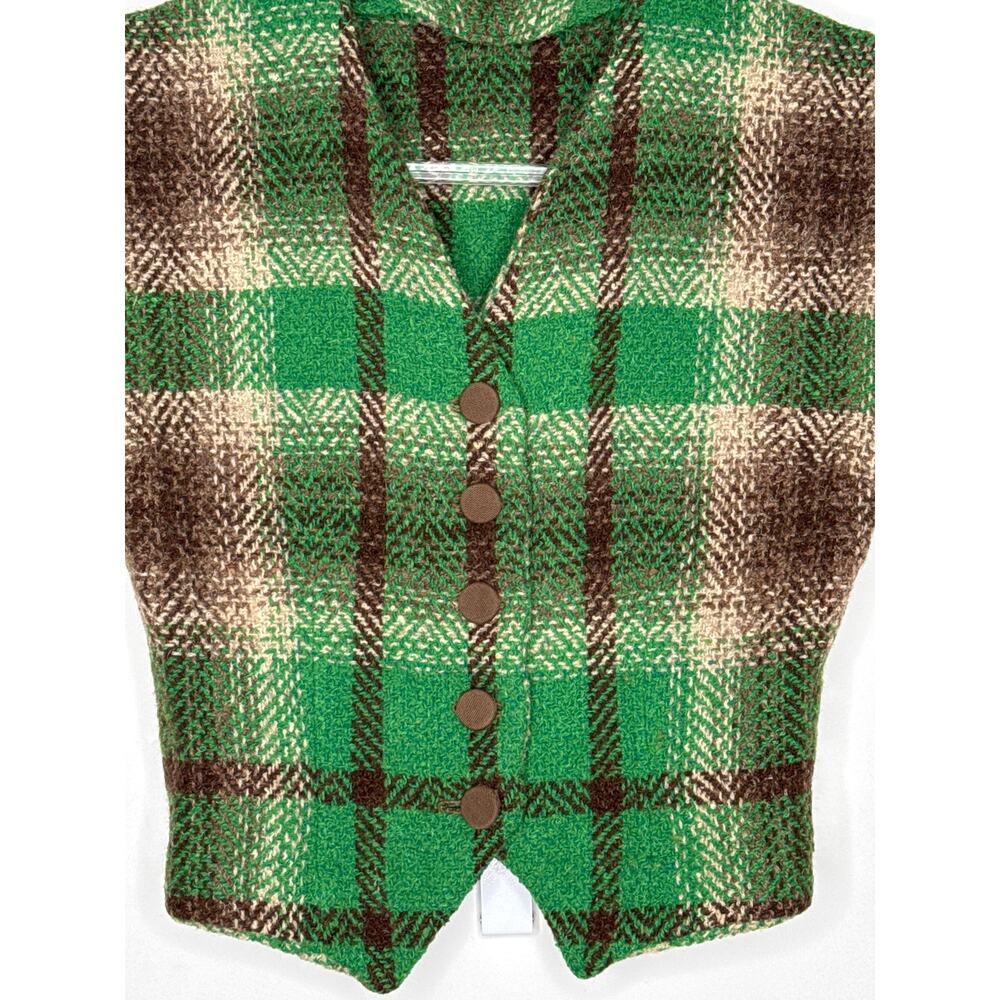 1970s Handmade Green Brown Plaid Skirt & Vest Set XXS - Picture 13 of 14